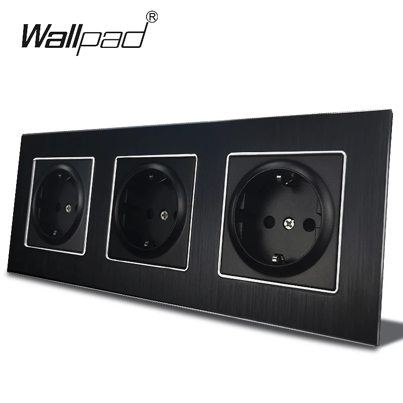 4 Way EU Socket Wallpad AC Aluminum Metal Frame 16A 300*86mm Schuko Quadruple Electrical Outlet Sockets with Claws 110V-250V - Тип: 3 Socket