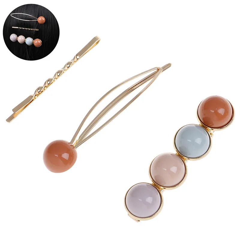 3PCS Korea Metal Hairpins Imitiation Pearl Colorful Beads Hair Clips Hairstyle Design Accessories Hair Styling Tool