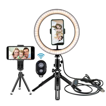 

2 Pcs Led Light Photography Studio Led Selfie Ring Light Lamp Desktop Stand Tripod Photo Phone Holder with Bluetooth for Youtube