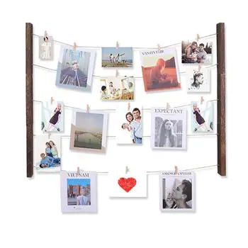 

Wall-Mounted Photo Display Stand Diy Photo Frame Wooden Wall Hanging Frame Set Background Wall Decoration Photo String Clip