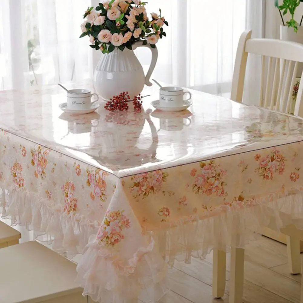 PVC Transparent Tablecloth Kitchen Dining Desk Table Mat Waterproof Table Cover