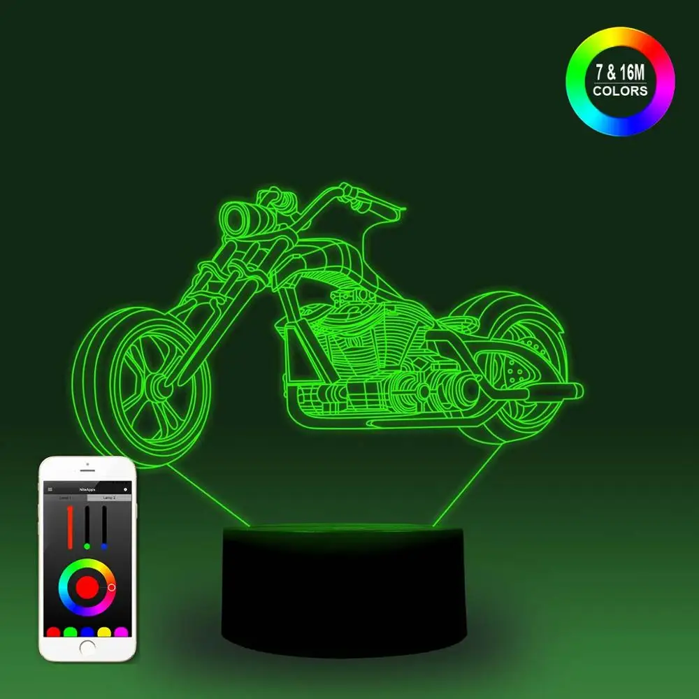 NiteApps 3D Классический мотоцикл ночник настольная лампа Иллюзия украшение лампа подарок на день рождения приложение/сенсорное управление