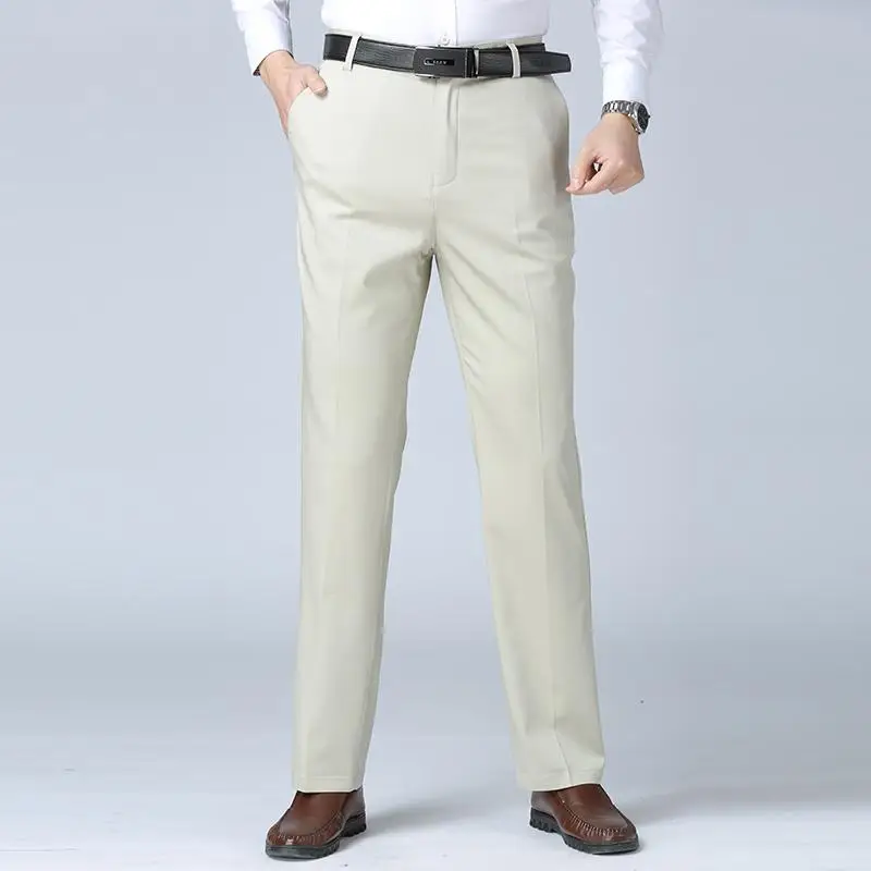 217 Beige White Новые Повседневные базовые хлопковые мужские брюки, простые длинные брюки, прямые деловые мужские брюки - Цвет: 217 Beige White
