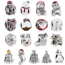 Красная подвеска с Санта-Клаусом и подвески для рождественской ёлки, серебряные бусины 925 пробы, подходит для браслетов-шармов, сделай сам, рождественский подарок для женщин