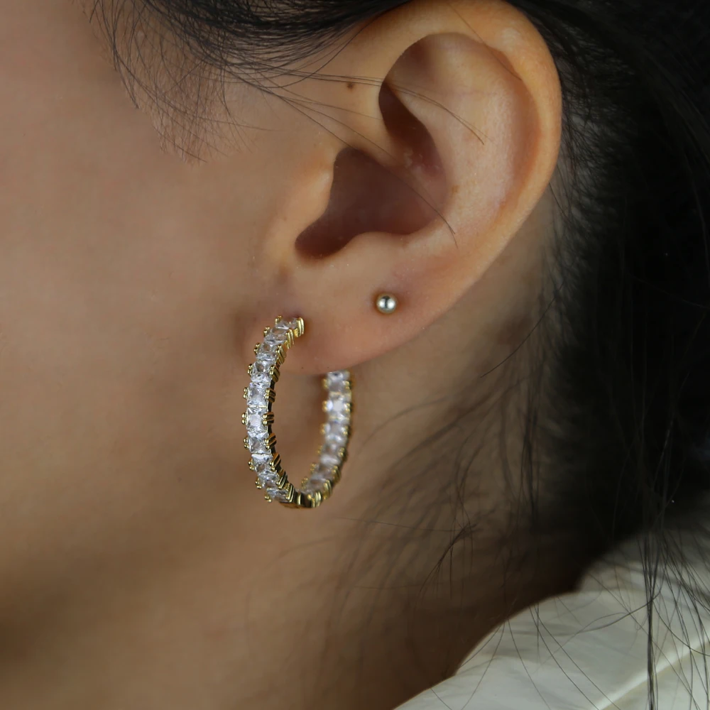 ICED OUT bling cz женские ювелирные изделия квадратный кубический цирконий huggie Обруч Серьги bling Модные женские ювелирные изделия