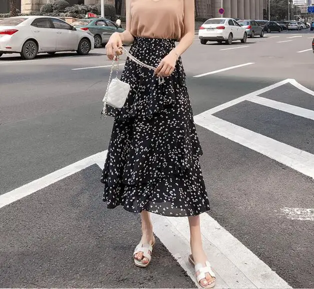 style 3 2 слоя гофрированные шифоновые юбки женские с высокой талией Элегантные XL Плюс Размер Jupe Longue уличная принт повседневные осенние юбки - Цвет: style 3