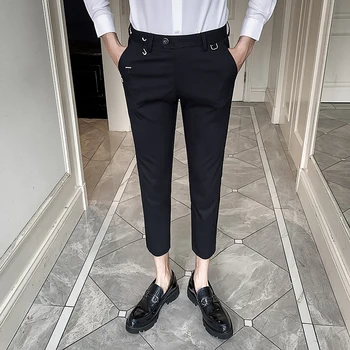 

Fashion 2020 New Mens Dress Pants Ankle Length Streetwear Mens Trousers Formal Slim Fit Casual Office Suit Pants Men Clothes 34