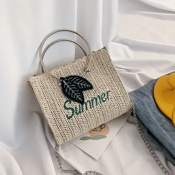 

2020 Square Women Shoulder Messenger Bags Casual Straw Bag Rattan Woven Lady Handbags Wicker Small Summer Beach Purse