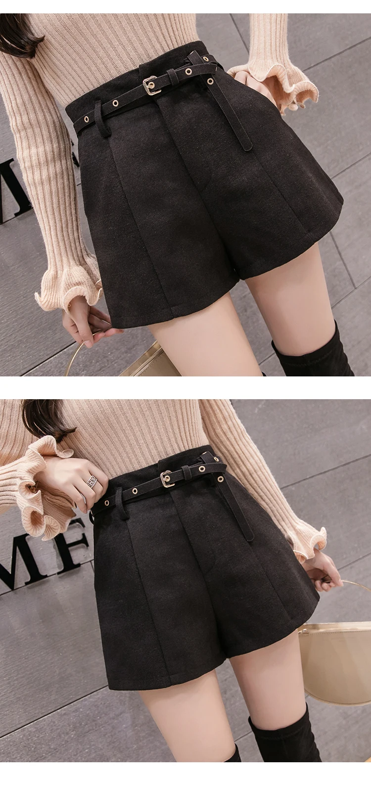 New High Waist Women Shorts Autumn Winter Fashion All-match Womens Shorts Female Casual Black/khaki/Gray Shorts