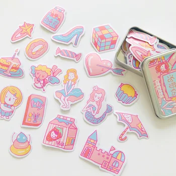 

60pcs /Box Pink Style Mermaid Heart Tin Plate Paper Sticker Decorative Adhesive Sticker