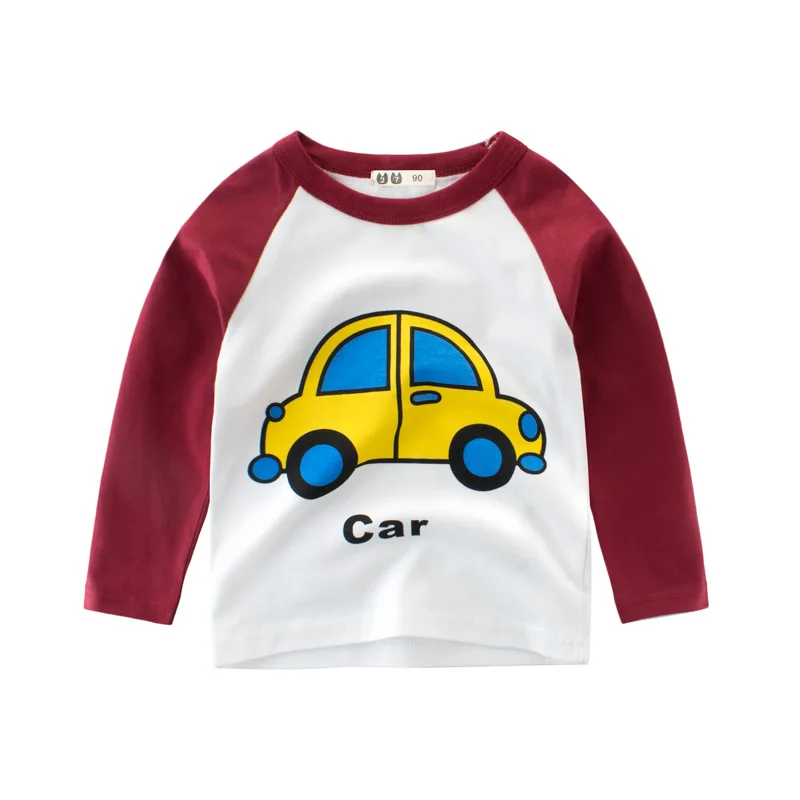 Детские футболки, топы для мальчиков и девочек с длинными рукавами и изображением машин, детский осенний однотонный хлопковый свитер, футболки для мальчиков и девочек 2, 3, 4, 5, 6, 7, 8 лет - Цвет: Красный