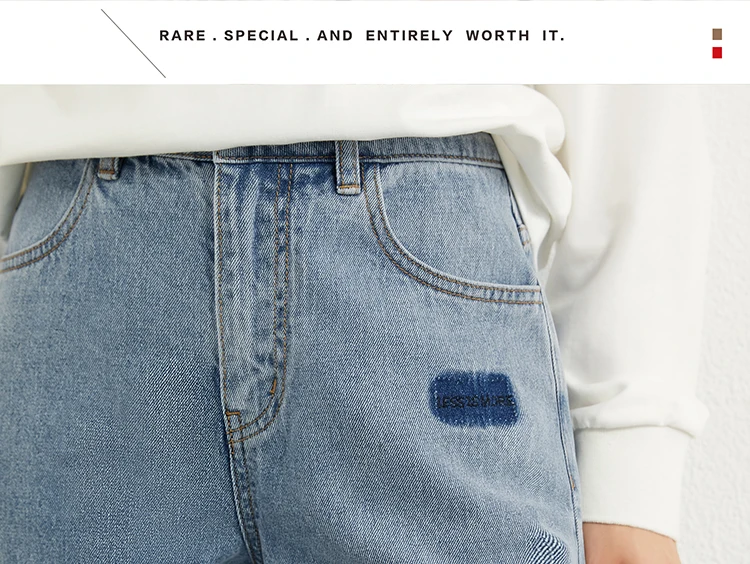 AMII Minimalism Autumn Fashion Embroidery Female Jeans Causal Cotton High Waist Straight Ankel-length Female Jeans 12070215