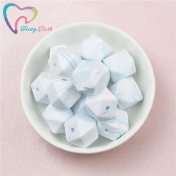

Teeny Teeth 10 PCS NEW Marble Blue Silicone Hexagon 14-17 MM Loose Beads BPA Free Baby Teething Chew Loose Beads For Necklace