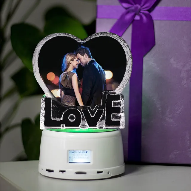 Personalized Photo LED Night Light Wood Base Crystal Photo MP3 Music Swivel Display Bluetooth Lamp RGB Remote Control For gift Color photo white
