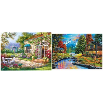 

2 Set Diy Diamond Painting Square Diamond Rhinestone Home Decor - Mountain Forest Villa & Duck, k, Snow Mountain