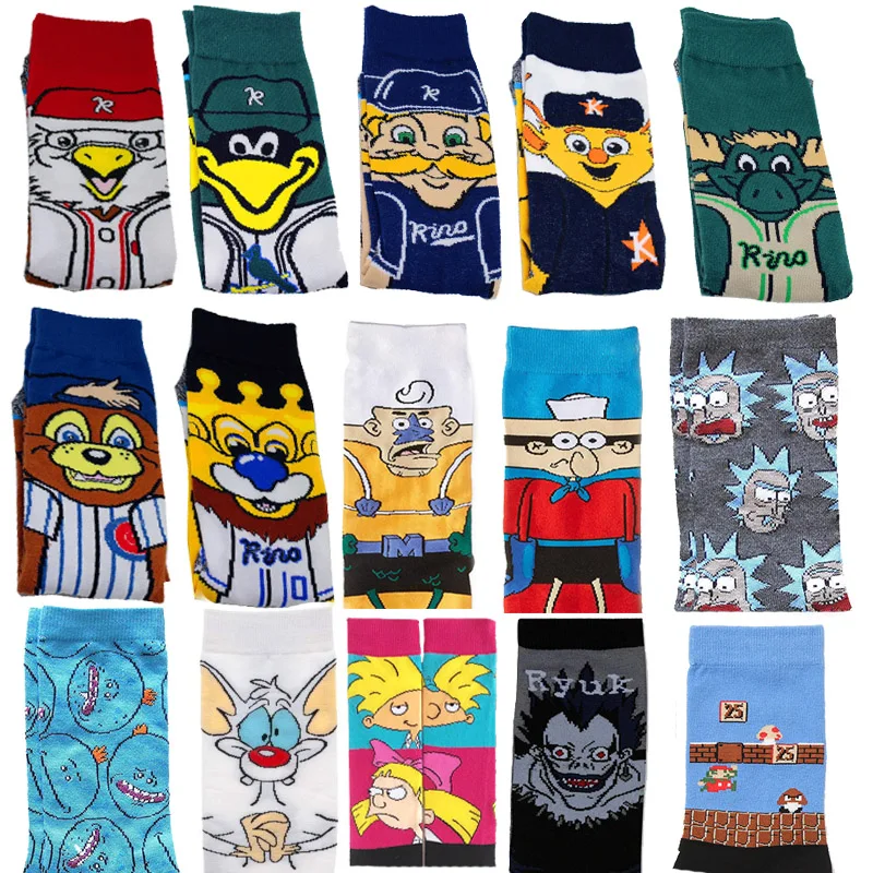 

Funny Cartoon Anime Printing Socks Fashion Personalized Novelty Men Women Comfort Breathable Pink Yellow Cotton Sock Calcetines