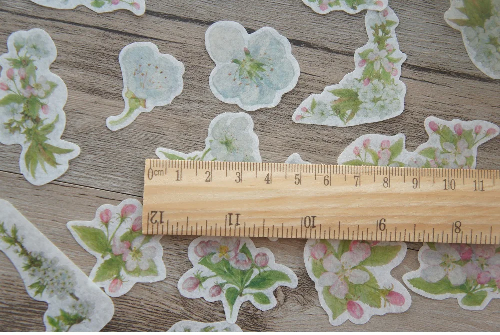 58pcs Pink White Flower Green Leaves Frame Style Washi Sticker Scrapbooking DIY Gift Decoration Tag