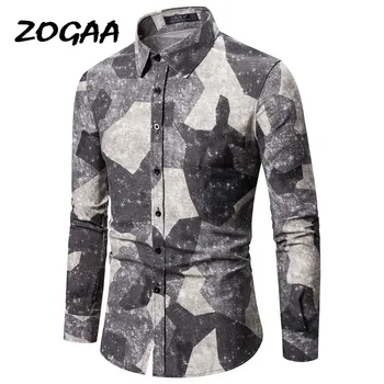 

ZOGAA 2020 spring and autumn new men's fashion casual European code long sleeve shirt cotton linen floral plus size shirts