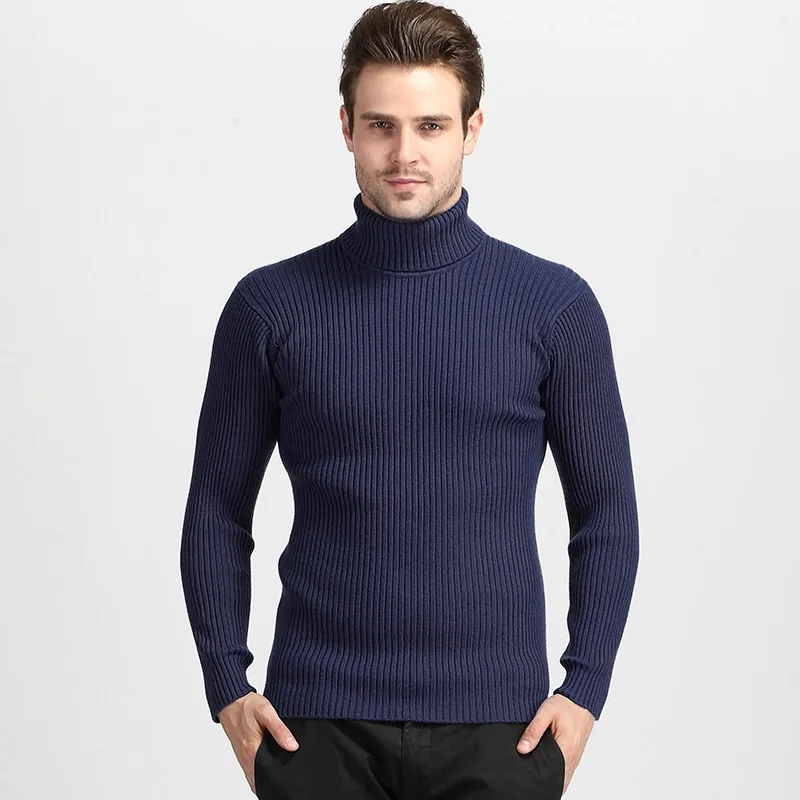 Зимний мужской свитер с высоким воротником, пуловер, однотонный цвет, тонкий вязаный мужской свитер с высоким воротом, мужская одежда Miesten Villapaita