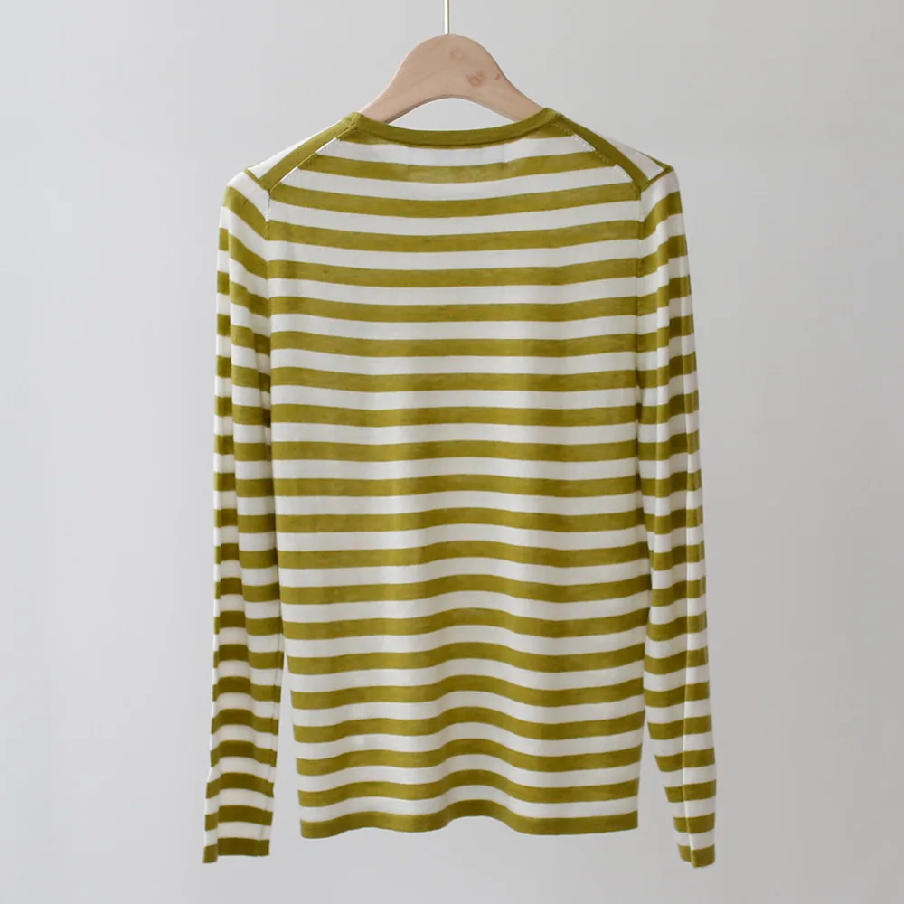 Women Sweater 209 Autumn New Fine Imitation Superfine Wool Striped Contrast Color Sweater Female Round Neck Pullover Long Sleeve