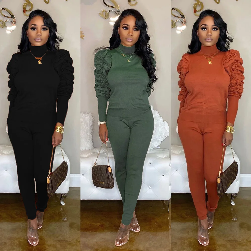 TWO PIECE SET Elegant Tracksuit Long Sleeve Office Lady Knitted Women Suit Plus Size Outfits Streetwear Loungewear Highneck 2 PC TWO PIECE SET Elegant Tracksuit Long Sleeve Office Lady Knitted Women Suit Plus Size Outfits Streetwear Loungewear Highneck 2 PC