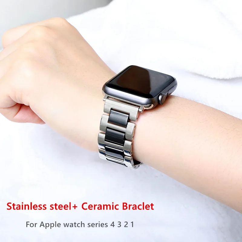 Ремешок из нержавеющей стали для Apple watch, ремешок для Apple watch 5, 4, 3, 2, 1, 44 мм, 40 мм, iWatch, ремешок 42 мм, 38 мм, керамический ремешок для часов, браслет
