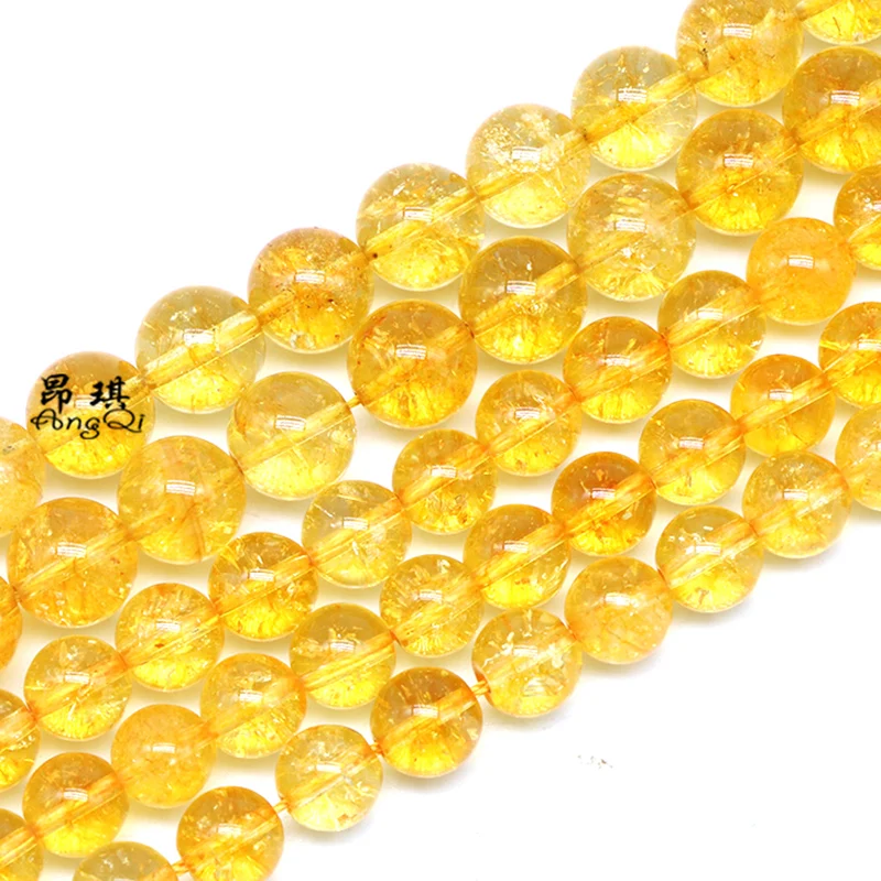 Natural Stone Beads Crack Yellow Cystal Quartz Round Loose For Jewelry Making 6 8 10 12MM Pick Size 15&quot Strand | Украшения и