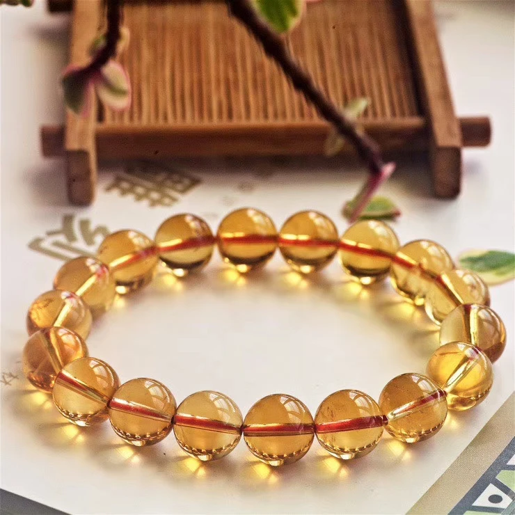 

Браслет из натурального желтого цитрина, кварца, хрустальные прозрачные круглые бусин, 10 мм, 11 мм, 12 мм, 13 мм, драгоценный камень AAAAA