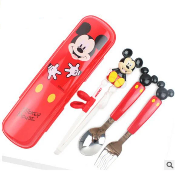 3 в 1 комплект с коробкой с мультяшным Микки Минни машинки стежка китайские палочки для еды, ложки и вилки для детей - Цвет: design 1