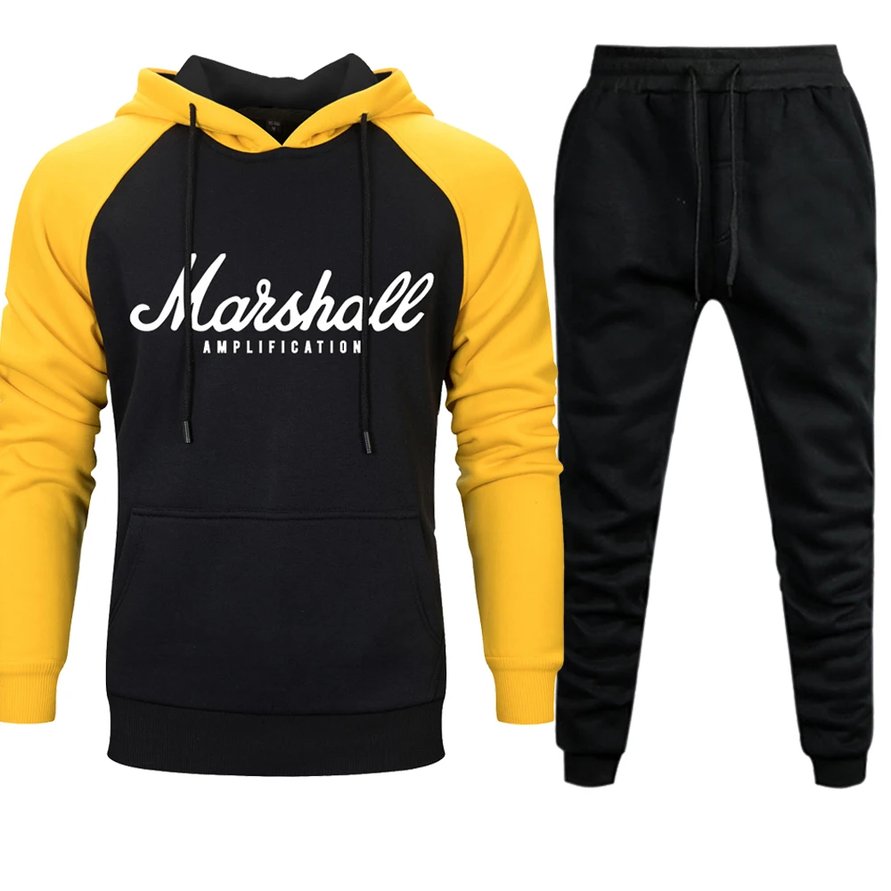 yellow black5 Осень-зима, мужские комплекты, толстовки, штаны, 2 предмета, спортивный костюм, брендовая мужская толстовка, драконий жемчуг, спортивные штаны, повседневные штаны, спортивная одежда - Цвет: yellow black5