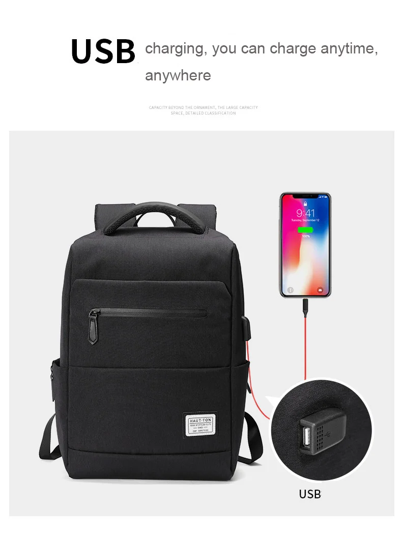 USB Backpack For Men Laptop Bag Large Capacity Waterproof Travel Bags Students School Backpack For Teenager Boys Notebook Bags