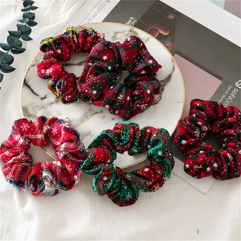 

Colorful Christmas Hair Scrunchies Hairband Ponytail Holder Hair Ties Rope Handmade Elastic Hair Bands Girls Hair Accessories