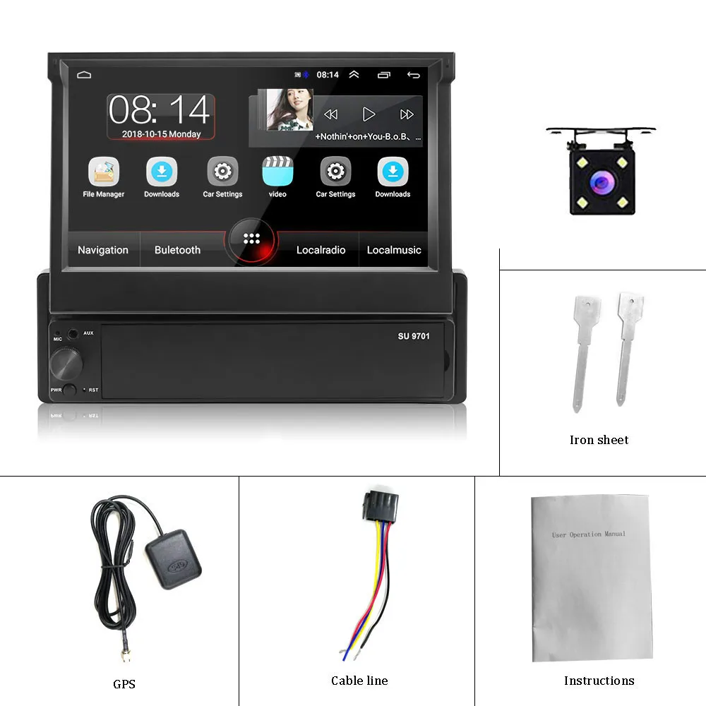 7 дюймов Android 8,1 автомобильный радиоприемник 1 Din MP5 плеер+ Wi-Fi, gps Bluetooth AM/FM карта Оффлайн мультимедиа Playercam - Цвет: with 4led cam
