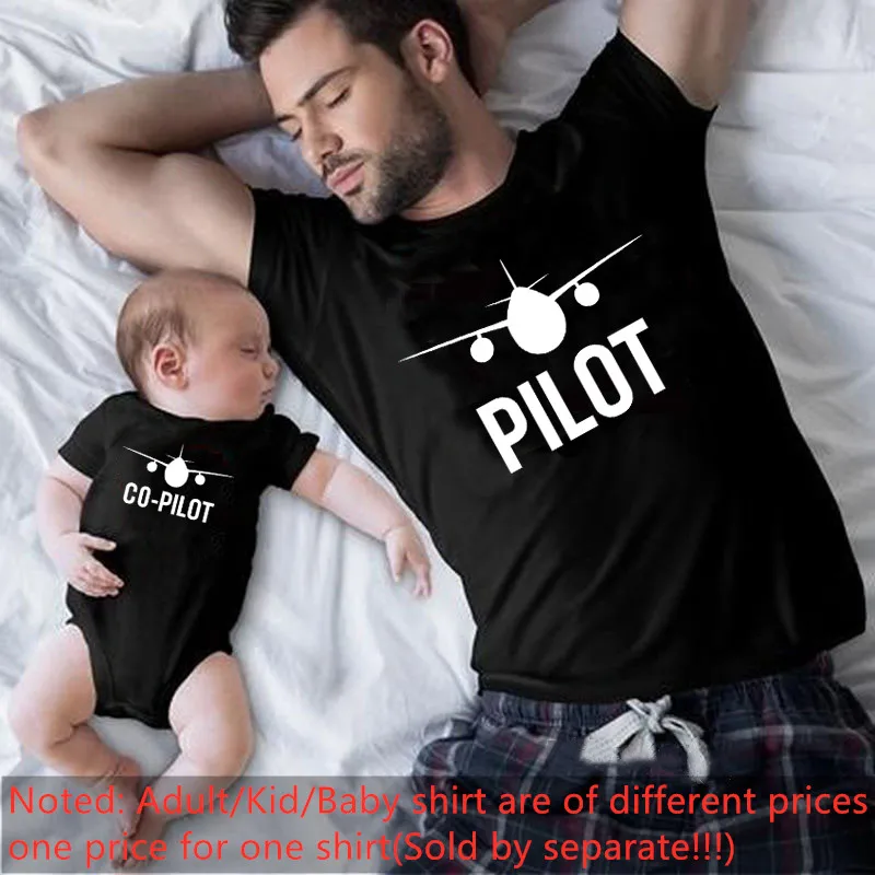 Funny Pilot/Co-pilot Family Matching Clothes Father and Son Matching Shirts Dad and Son Family Look Tshirts Baby Clothes Gift 3