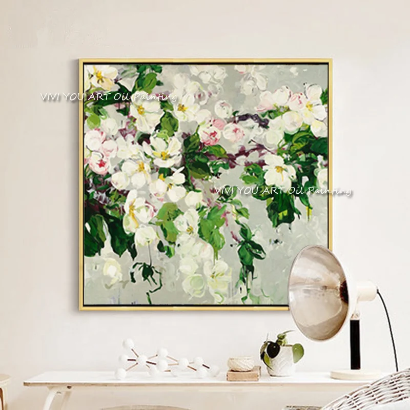 

The White Flower Color Handmade Abstract Art Oil Painting On Canvas Modern Nature Plant Painting For Home Decor Large Artwork