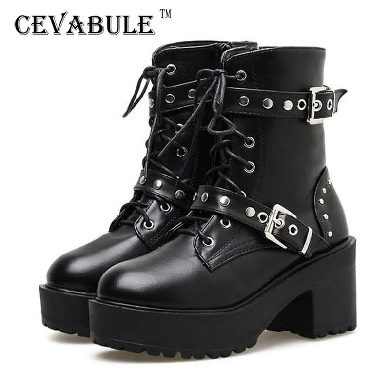 CEVABLUE/ женские черные ботинки на платформе; сезон осень-зима; классические ботинки на толстой водонепроницаемой платформе и высоком каблуке; JXQ-769-15