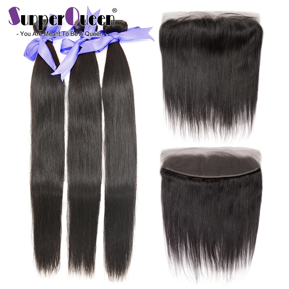 

{Sunper Queen}Body Wave 8-40inch M Brazilian Human Remy Hair Natural Color 3 bundles with 13*4 frontal