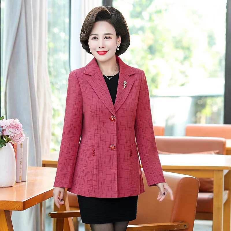 

40-Year-Old Mom Suit Jacket Casual Western Style Middle-aged Women's Spring And Autumn Fold-down Collar Long-sleeved Upper Garme