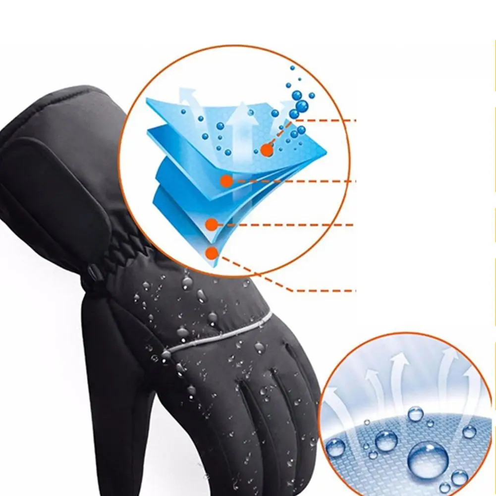 Ski Gloves USB Electric Heating Finger Gloves Thick Heated Washable Gloves For Outdoor Heated Ski Waterproof Lithium Battery