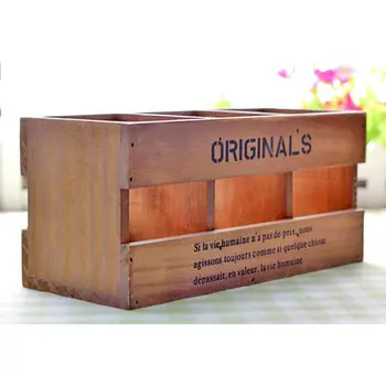

Retro Old Wooden Pen Holder Desktop Sundry Wooden Box Durable Pen Holder