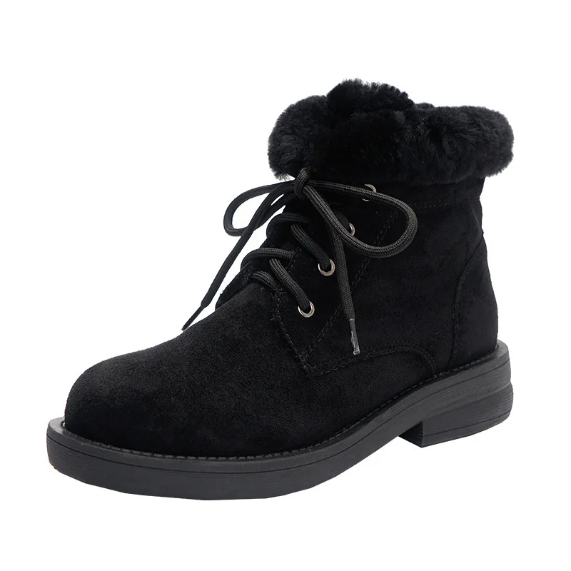 winter new snow boots women's fashion simple solid color plus velvet warm and comfortable casual boots - Цвет: Черный