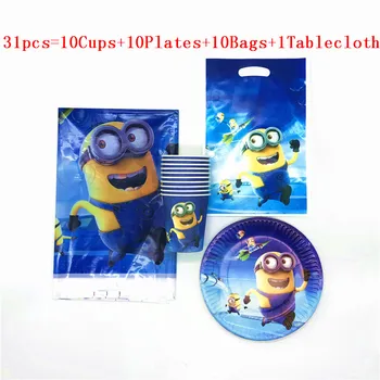 

Minions birthday party supplies Tableware Set Plates Cups Bags Tablecloth Baby Shower party spiderman party Decoration for Kids