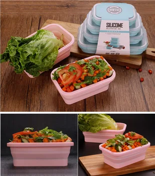 

DHL 20set 3/4pcs/set Silicone Collapsible Lunch Box Food Storage Container BPA Free Microwavable Rectangle Outdoor Box