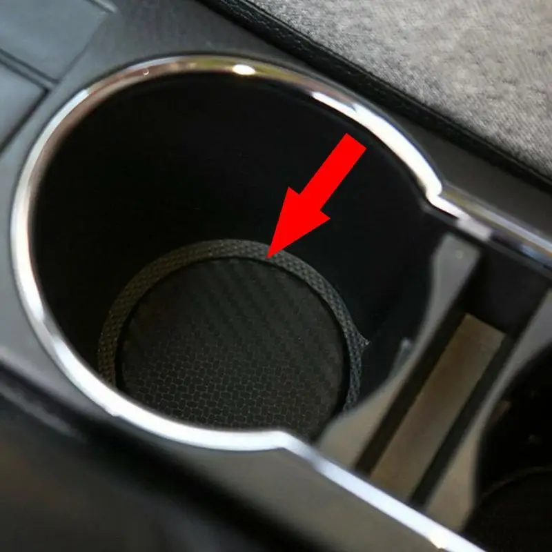 A Pair 2pcs Car Water Cup Anti-skid Pad Black Carbon Fiber Look Silica Gel Material Cup Pad Automotive Supplies Easy Adsorption