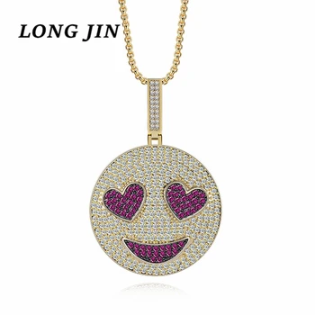 

European And American Trend Hot Sale Smiley Expression Pendant Micro Inlaid Purple Zircon Hip Hop Boy Birthday Gift Jewelry