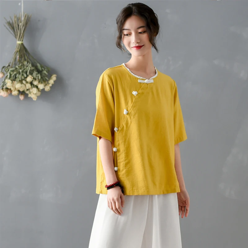 summer-2020-new-literary-and-art-retro-shirt-disc-button-linen-top-women-short-sleeve-blouse