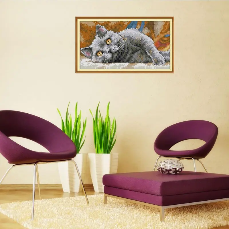 Ленивый кот DIY рукоделие ручной работы Счетный 14CT Печатный Вышивка крестом комплект с вышивкой украшение дома Прямая поставка поддержка