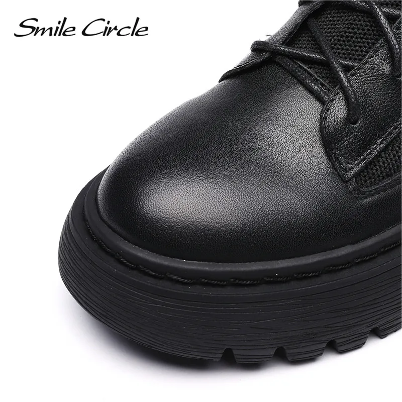 Smile Circle short Boots Women flat platform shoes Fashion British style lace-up Round toe Ladies Boots Autumn