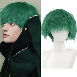 AILIADE Fashion Short wigs Men Boys Dark Green Synthetic Wig for Daily Heat Resistant Party Anime Cosplay Costume Wig