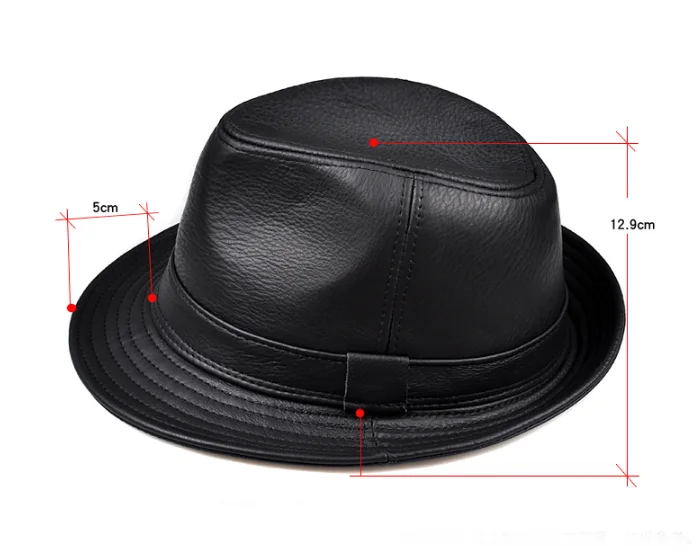 New 2021 Man High Quality Genuine Leather Jazz Fedora Gentleman Cow Skin Short Brim Black/Brown Top Hat Male Shows Topper custom fedora hats